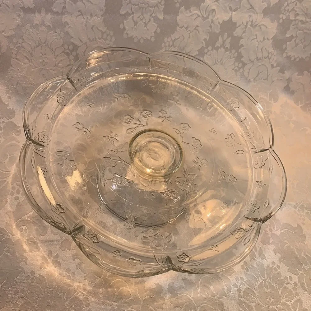 Savannah Style Vintage Cake Serving Flower Embossed Scalloped Pedestal Platter